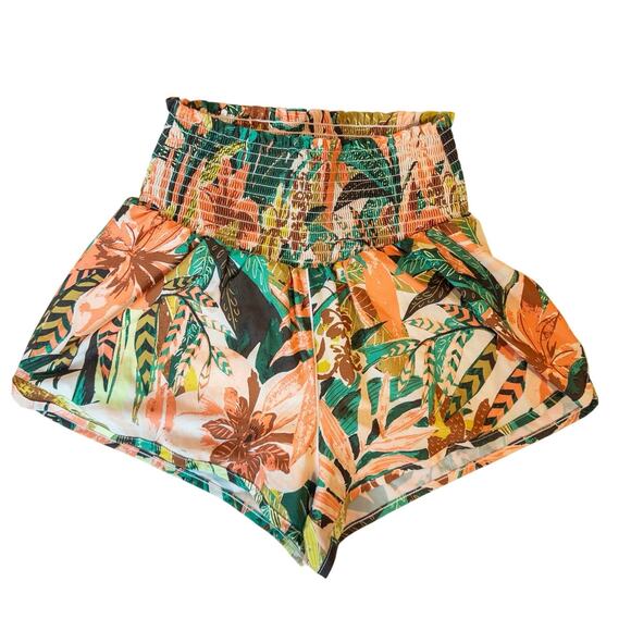 Aerie Real Me Tropical Print Smocked Running Shorts Medium - Picture 2 of 7